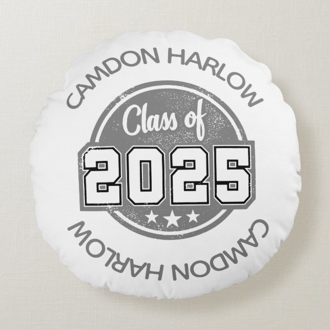 Class of 2025 Vintage Graduate Name Round Cushion (Front)