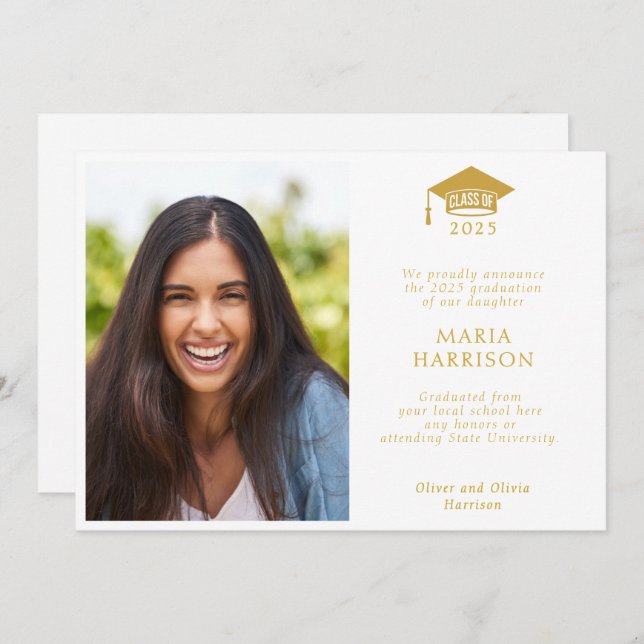 Class of 2025 White and Gold Photo Announcement (Front/Back)