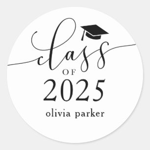 Class of 2025 White Graduation Party Favour Classic Round Sticker