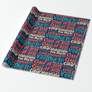Class of 2025 Word Art Blue Green Orange Wrapping Paper
