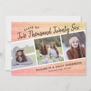 Class of 2026 3 Photos Rustic Graduation Invitation