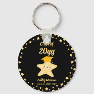 Class of 2026 Black and Gold Super Star Graduation Key Ring