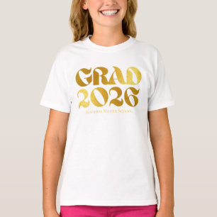Class of 2026 Black and Gold Typography Middle T-Shirt