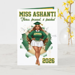 Class of 2026 Black Girl Graduation Green & Gold Card