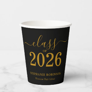 Class of 2026 Black Gold Graduation Paper Cups