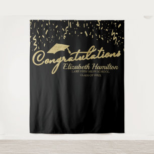 Class of 2026 Black Gold Graduation Party Backdrop Tapestry