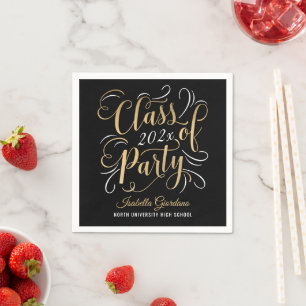 Class of 2026 Black Gold Graduation Party Napkin