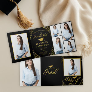 Class of 2026 Black Gold Photo Graduation Card