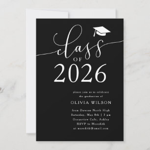 Class of 2026 Black Graduation Party  Invitation