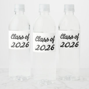 Class of 2026 black script graduation water bottle label