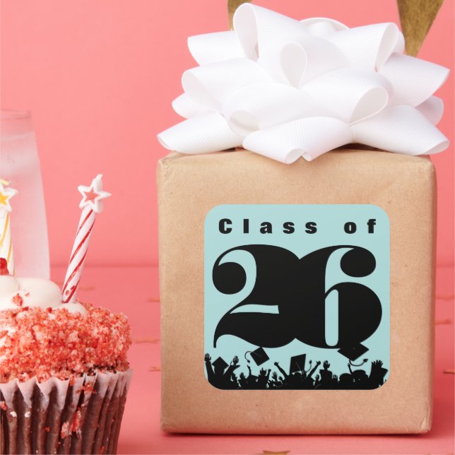 Class of 2026 Black Silhouette Grads Tossing Caps Square Sticker (Party)