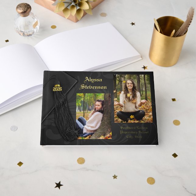 Class of 2026 Black Tassel Dignified Graduation Guest Book (Front Open)