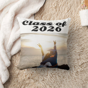 Class of 2026 black text graduation photo cushion