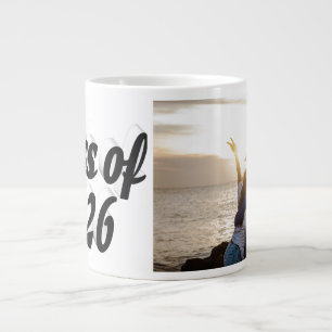 Class of 2026 black text graduation photo large coffee mug