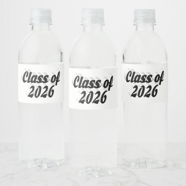 Class of 2026 black text graduation  water bottle label (Bottles)