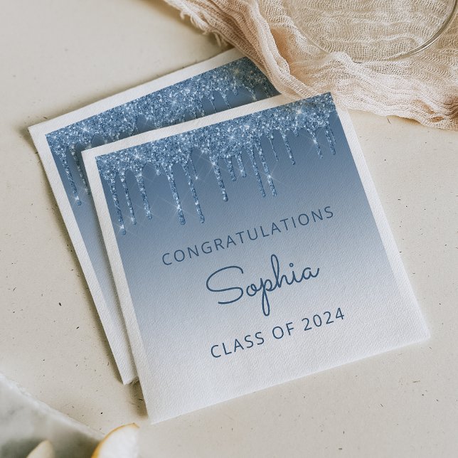 Class of 2026 Blue Glitter Drip Graduation Napkin (Creator Uploaded)