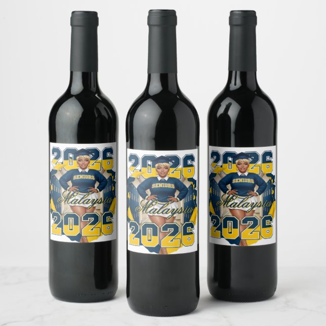 Class of 2026 Blue & Gold Senior Graduation  Wine Label (Bottles)