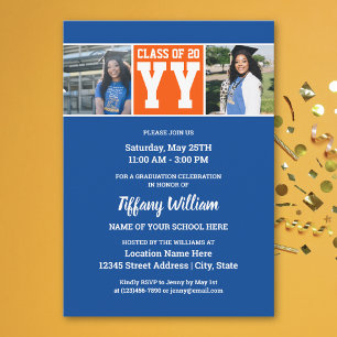 Class of 2026 Blue Orange Graduation Photo Collage Invitation