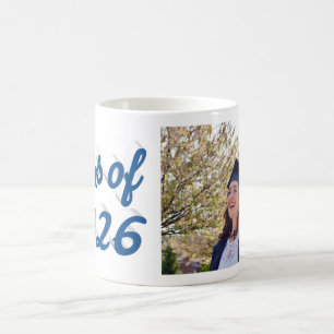 Class of 2026 blue script graduation photo coffee mug