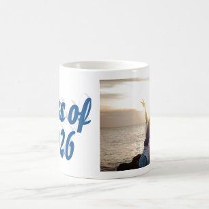 Class of 2026 blue text graduation photo coffee mug
