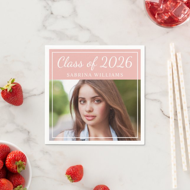 Class of 2026 Blush Pink Graduation Party Photo Napkin (Insitu)