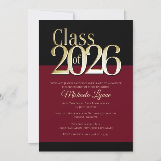 Class of 2026 Burgundy and Gold Grad Invitation (Front)