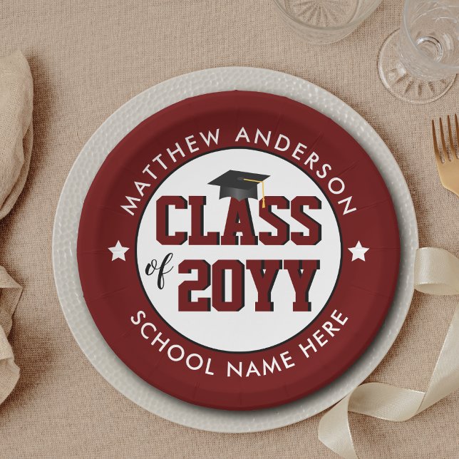 Class of 2026 Burgundy Red Graduation Party Paper Plate (Creator Uploaded)