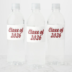 Class of 2026 burgundy text graduation water bottle label