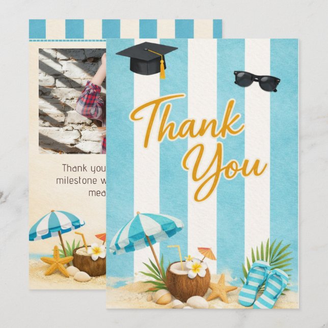 Class of 2026 Coastal Beach Grad Thank You Card (Front/Back)