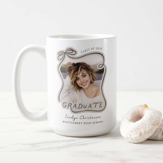 Class of 2026 Custom Bow Photo Graduation Coffee Mug (With Donut)