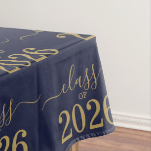 Class of 2026 Elegant Blue Gold Script Tablecloth