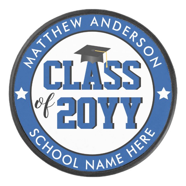 Class of 2026 Elegant Blue Graduate Graduation Hockey Puck (Front)