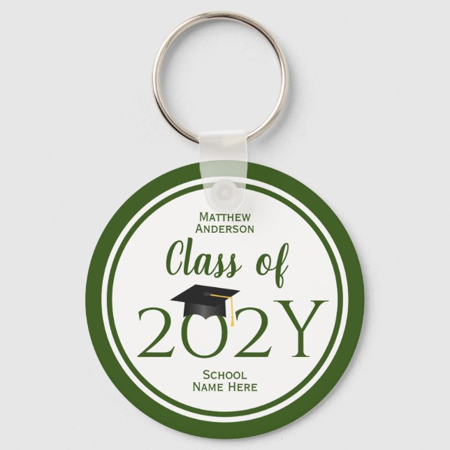 Class of 2026 Elegant Forest Green Graduation Key Ring (Front)