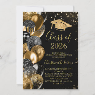 Class of 2026 Elegant Gold Glitter graduation Invitation