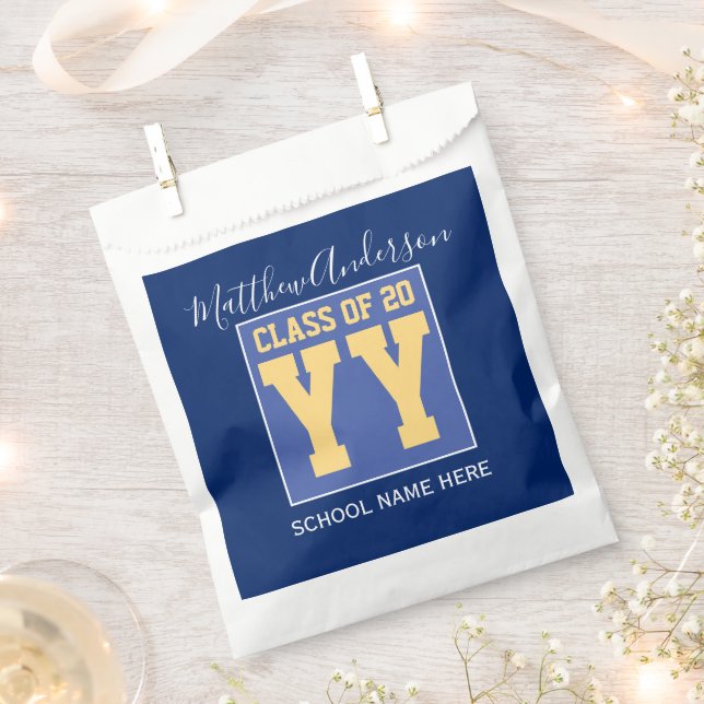 Class of 2026 Elegant Royal Blue & Gold Graduation Favour Bags (Clipped)