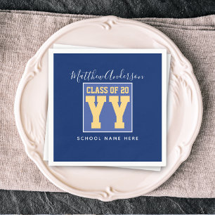 Class of 2026 Elegant Royal Blue & Gold Graduation Napkin