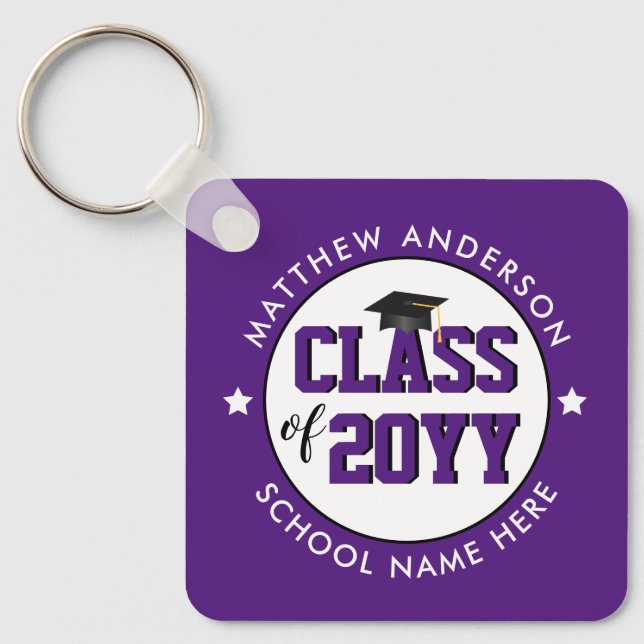Class of 2026 Elegant Royal Purple Graduation Key Ring (Front)