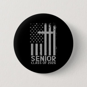 Class of 2026 faith cross patriotic usa flag 6 cm round badge