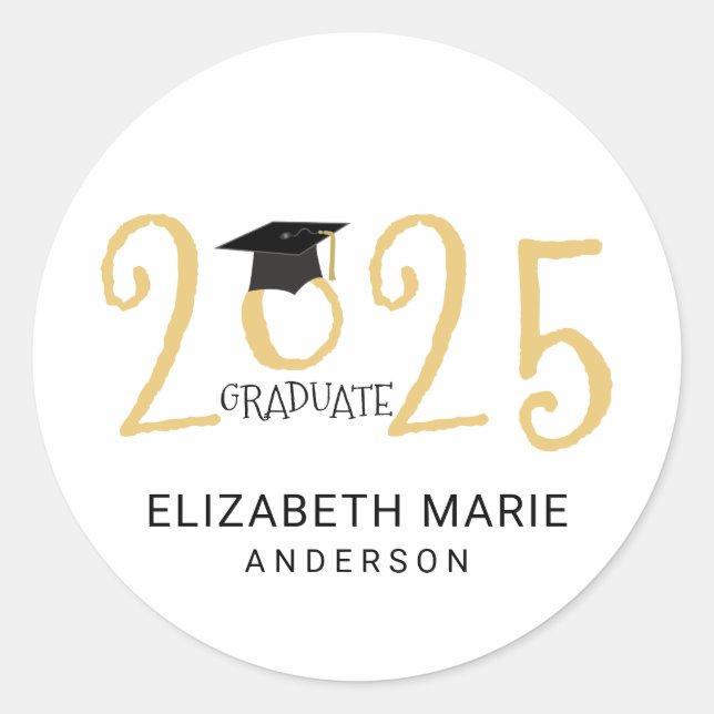 Class of 2026, Gold and Black Personalised Classic Round Sticker (Front)