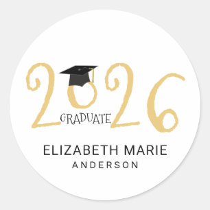 Class of 2026, Gold and Black Personalised Classic Round Sticker