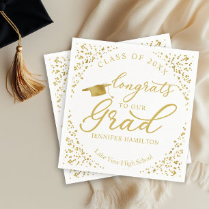 Class of 2026 Gold and White Graduation Napkin