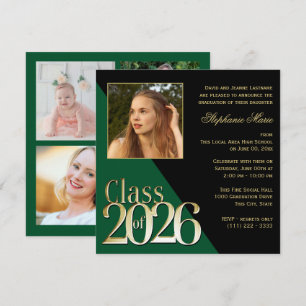 Class of 2026 Gold Grad Green with Photo Invitation