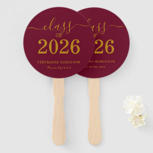 Class of 2026 Gold Maroon Graduation Hand Fan