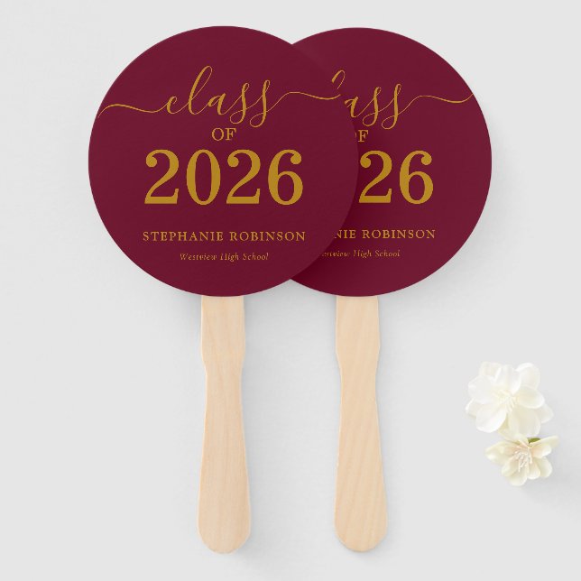 Class of 2026 Gold Maroon Graduation  Hand Fan (Front and Back)