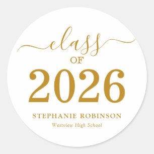 Class of 2026 Gold Script Graduation Classic Round Sticker