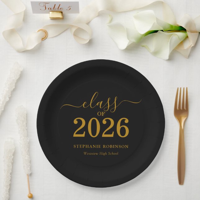 Class of 2026 Gold Script Graduation  Paper Plate (Wedding)