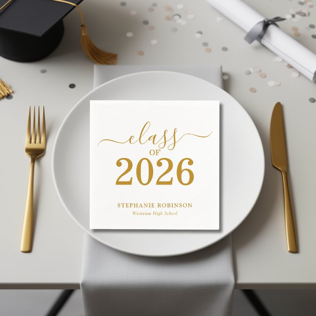 Class of 2026 Gold Script Typography Graduation  Napkin (Creator Uploaded)