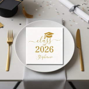 Class of 2026 Gold Script Typography Graduation Napkin