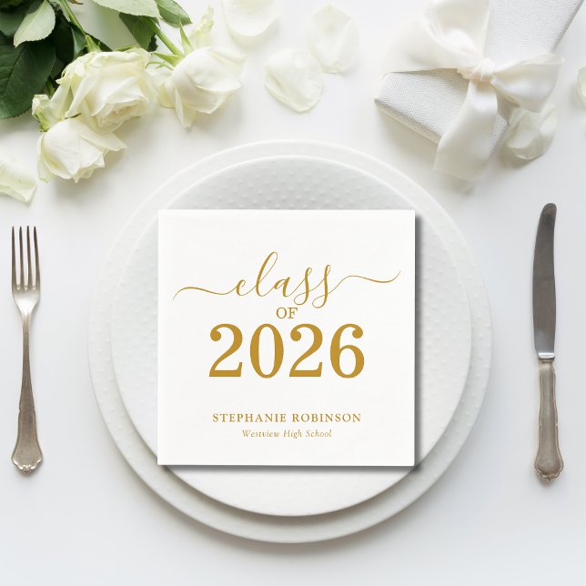 Class of 2026 Gold Script Typography Graduation  Napkin (Creator Uploaded)