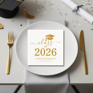 Class of 2026 Gold Script Typography Graduation Napkin
